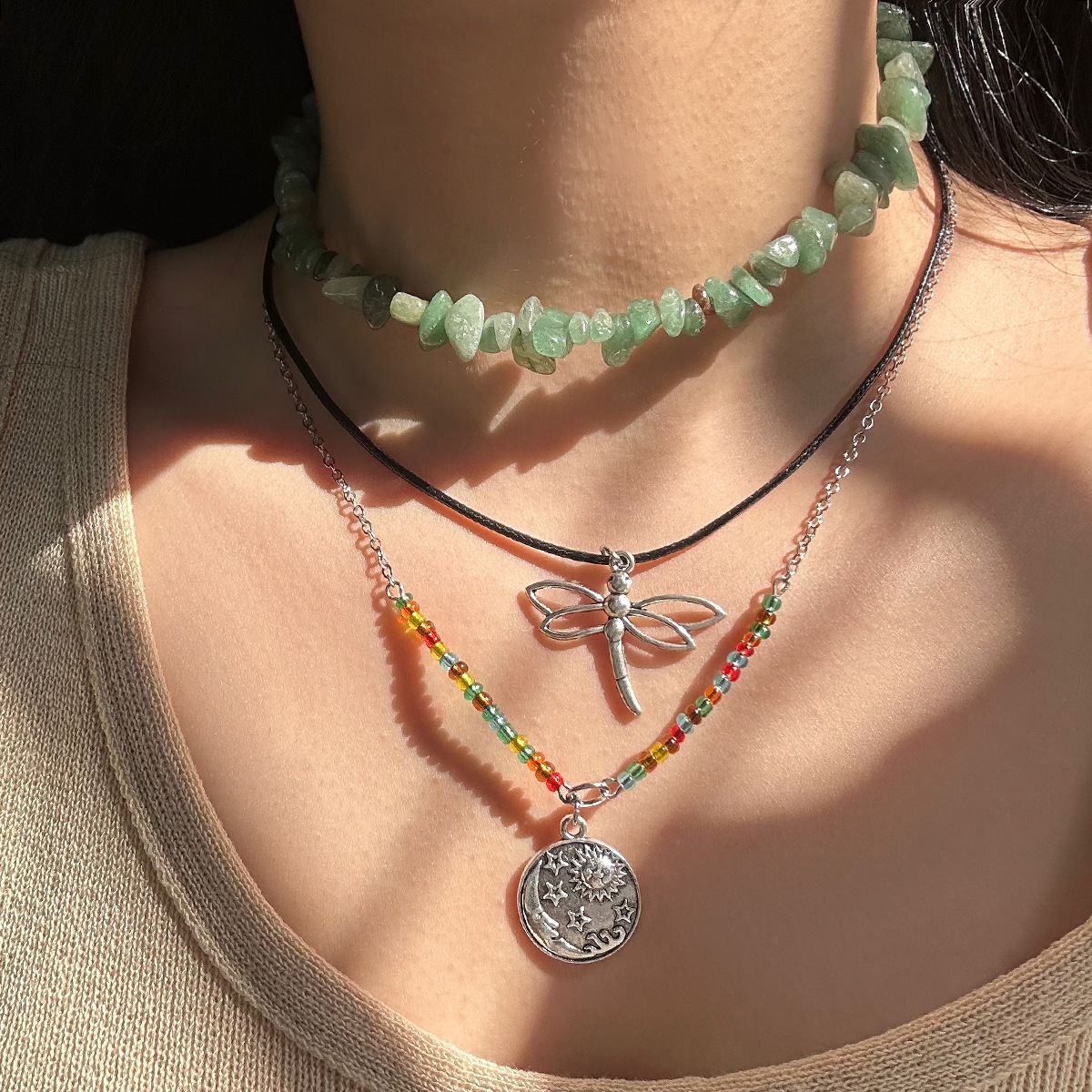 European and American cross-border jewelry: simple wax thread turquoise beaded necklaces, sweet and cool necklaces, gravel choker ladies' necklaces Specification drawing