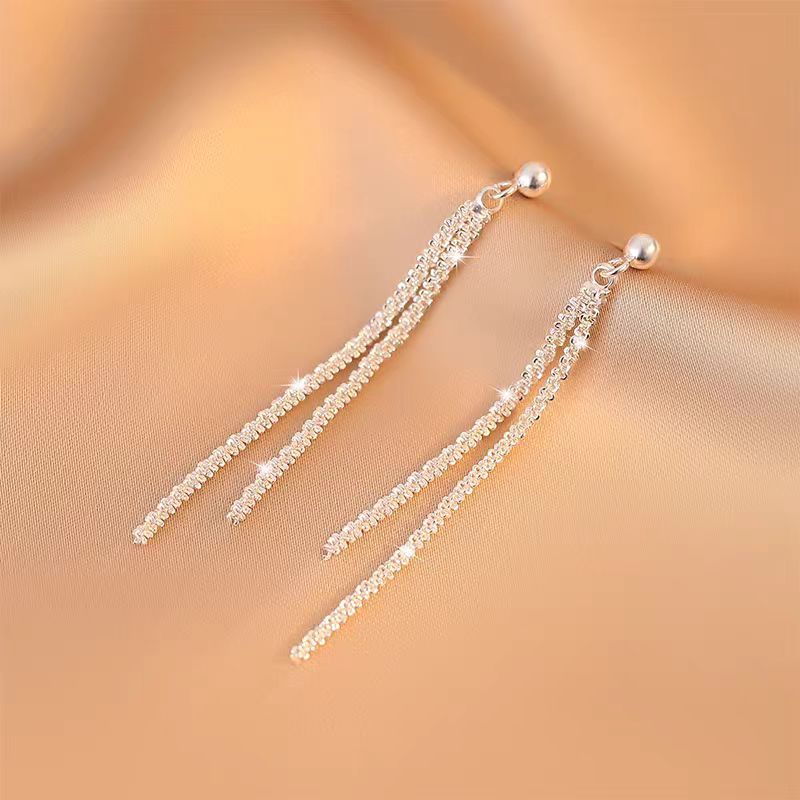 Silver fine glittering starry sky tassel earrings, long stud earrings, women's 2025 new style, niche design sense, high-end earrings Application Scenario
