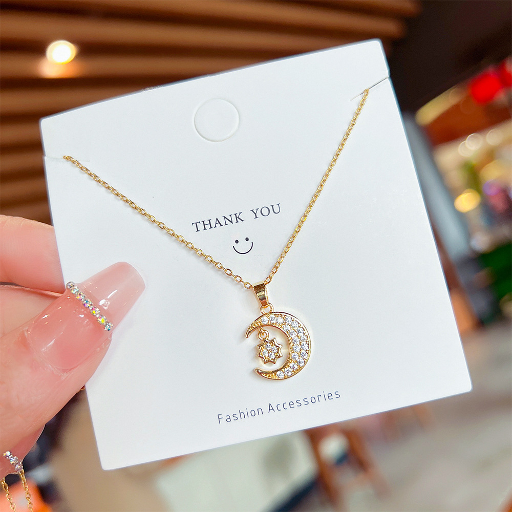 Korean-style light luxury lucky star moon necklace, women's collarbone chain, InS-style niche design pendant, simple and elegant necklace Specification drawing