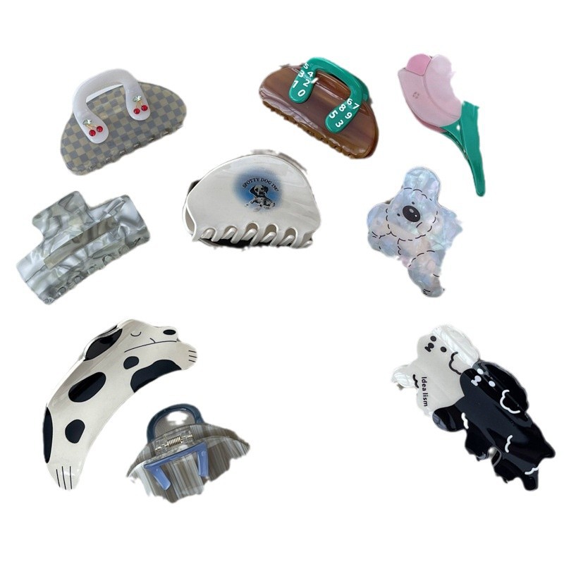 Korean white bear claw clip for women, high-end and exquisite semi-tied hair, acetate hair clip, shark clip hair clip, elegant hair accessory Item Picture