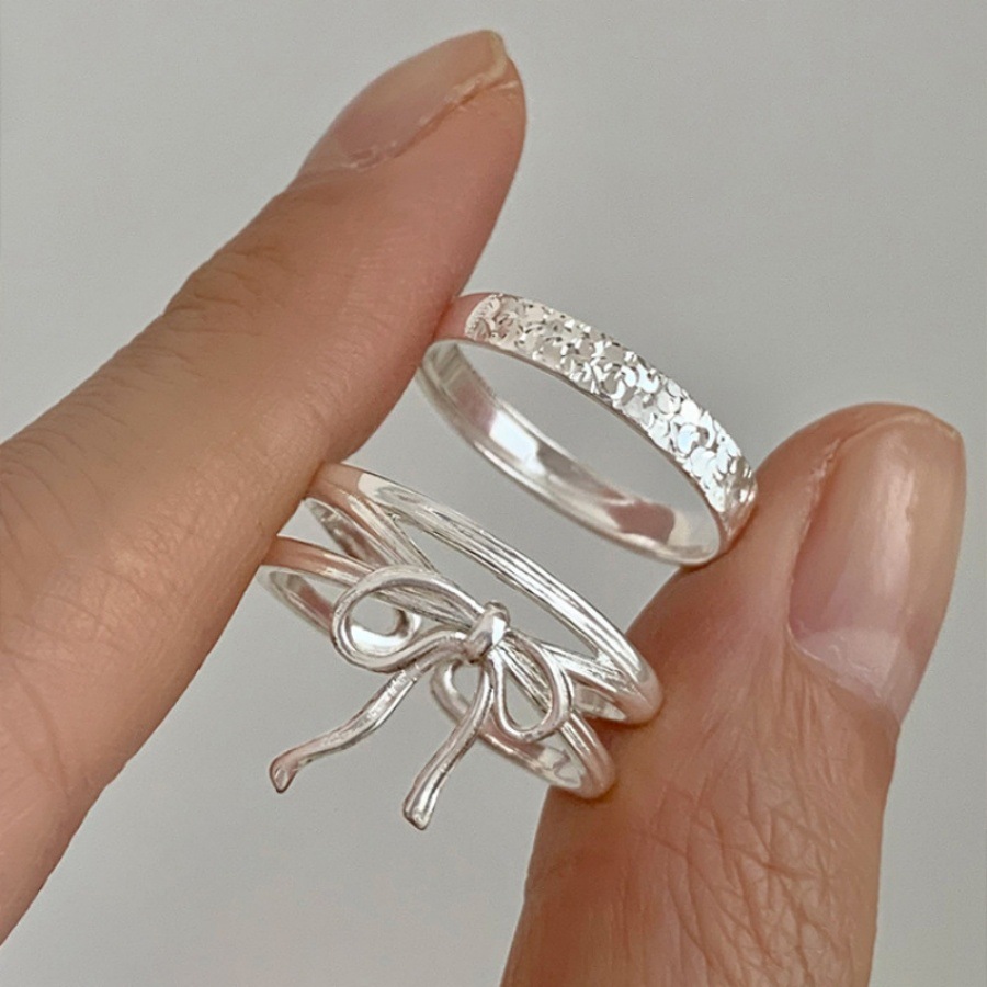 Korean-style simple bow plain ring, sweet and versatile ring for women, niche design, high-end open index finger ring details Picture