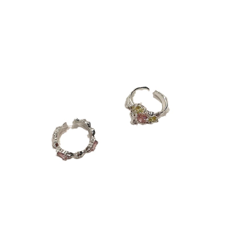 Dopamine colored heart-shaped zircon open ring, a unique and high-end design for women, y2k sweet and cool index finger ring Item Picture
