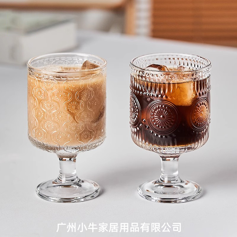 Iced Americano latte milk cup, cold drink cup, household low-legged sunflower glass cold brew coffee cup, juice cup full figure