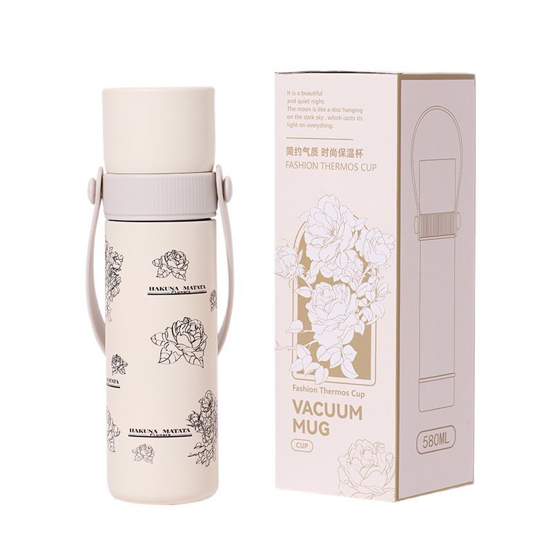 New cartoon double drinking cup, 316 stainless steel insulated cup, Yujian Meihao handle cup, portable straw cup Item Picture