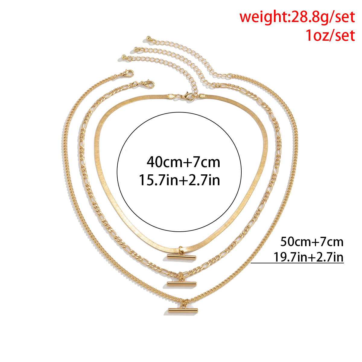 European and American cross-border personalized and simple copper chain multi-element set necklace, fashionable geometric alloy T-shaped jewelry for women Item Picture