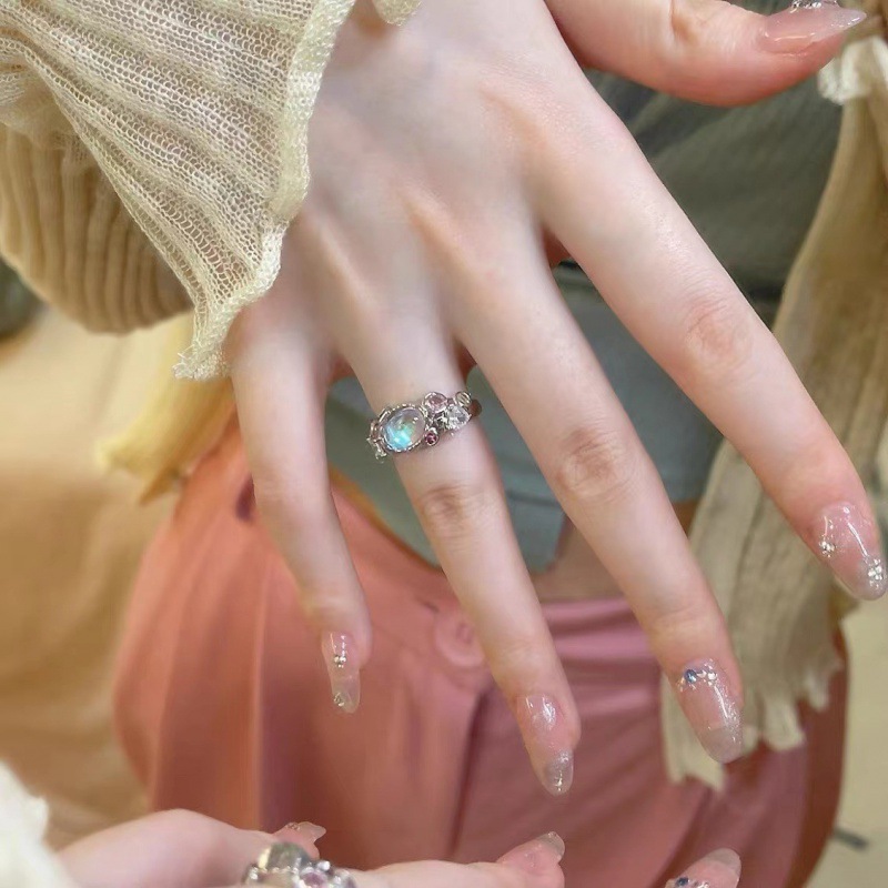 Hyuna's unique and light luxury moonstone, colored zircon open ring, a women's lava niche design ring details Picture