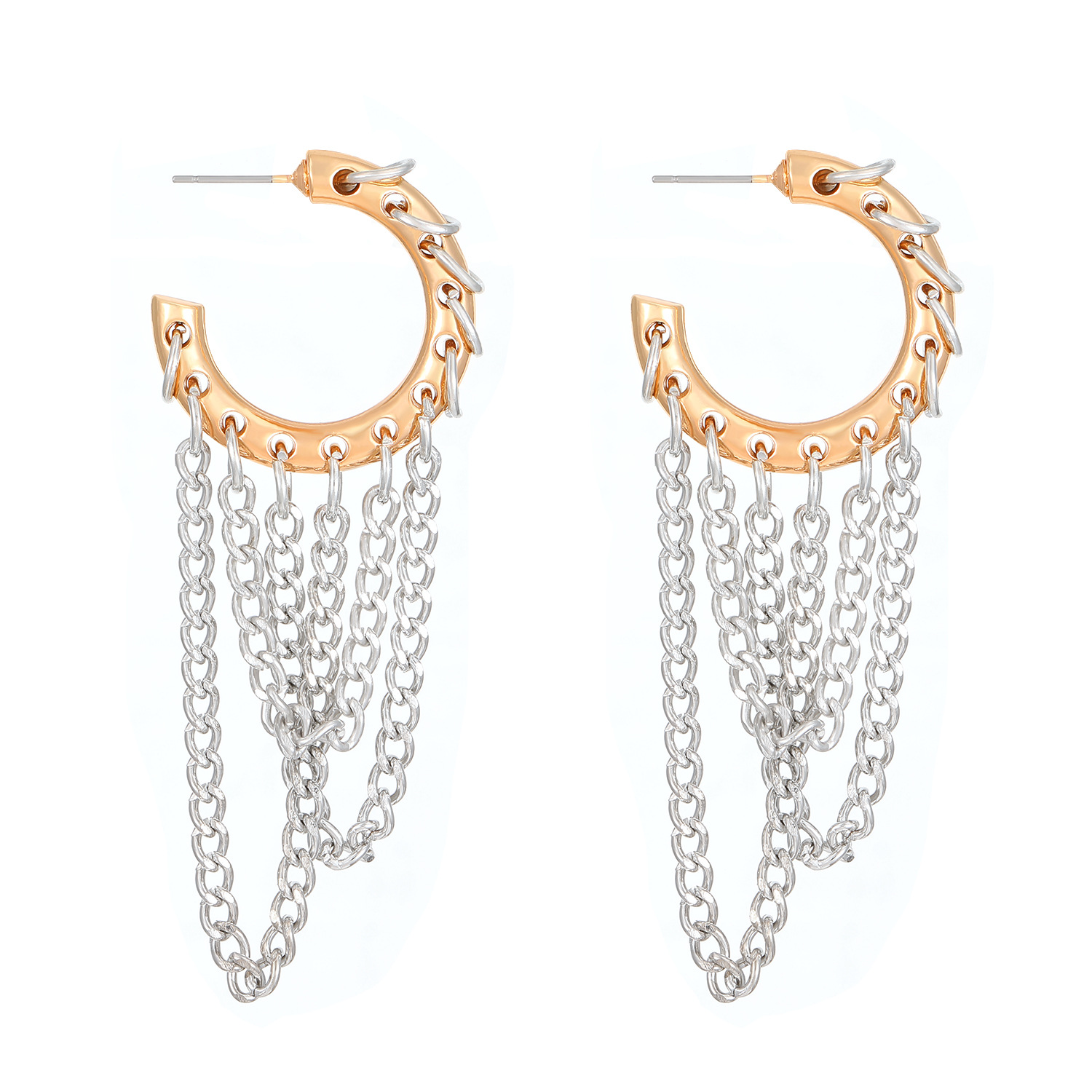 European and American punk style, exaggerated long tassel contrasting color design, high-end and versatile chain earrings for women Item Picture