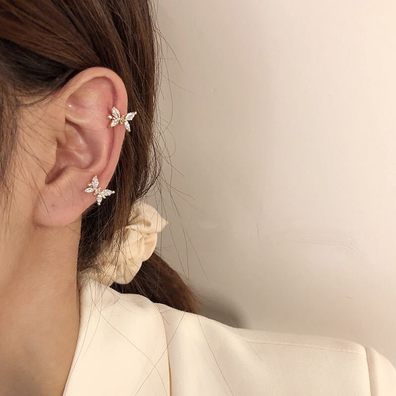 Micro-inlaid zircon butterfly ear bone clips, no ear piercings, female Internet celebrity's elegant forest-style super ethereal ear clips, simple and cold style details Picture