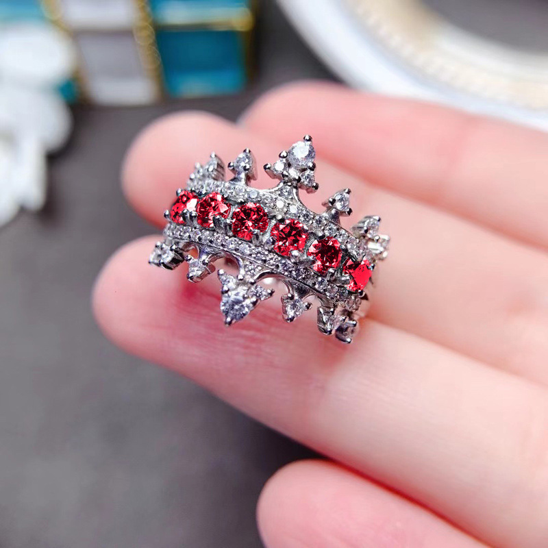 This unique open-top red diamond zircon ring with a light luxury and high-end feel is a perfect and versatile sweet and cool fashion ring for women full figure