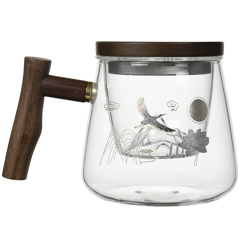 Tea-making cup, men's tea-water separation cup, high borosilicate high-temperature resistant tea cup, personal high-end Chinese mountain-viewing glass cup Item Picture