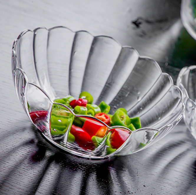 Transparent glass bowls, creative salad bowls, household tableware, soup bowls, dessert bowls, heat-resistant large bowls, instant noodle bowls, fruit plates Specification drawing