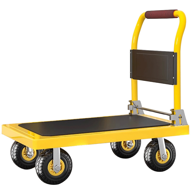 Thickened steel plate trolley, cargo trailer, hand-pushed flatbed cart, handling cart, household folding silent trolley, trailer Item Picture