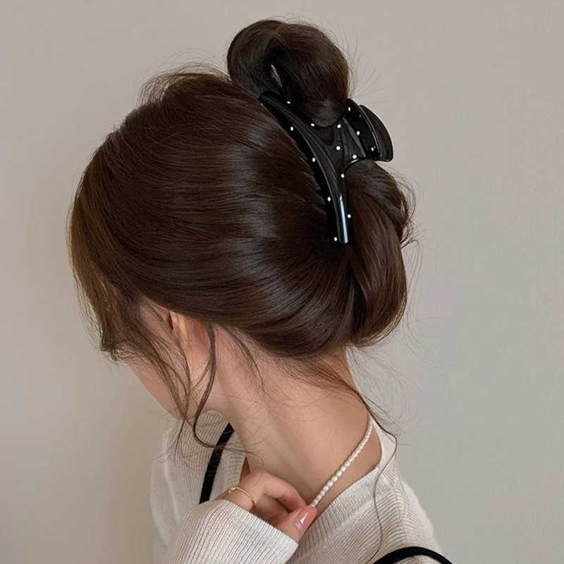 Gentle girl black and white polka dot large hair clip for women 2025 new style high-end updo hair clip, large hair volume shark clip details Picture