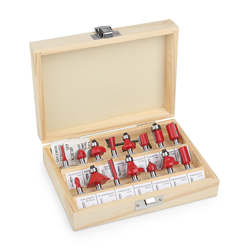 15-piece set of decoration edge machine, engraving machine, woodworking milling cutter, 6-piece 1/4 piece, 8-piece hard alloy cutter head, small milling cutter details Picture