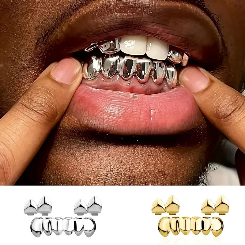 temu cross-border best-selling fashion double-glossy three-piece set hip-hop hip-hop men and women Halloween stage denture props full figure