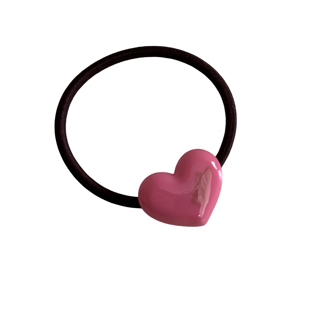 Gold label heart-shaped acetate candy-colored hair band, high-elasticity rubber band, cute and sweet, high ponytail hair tie Item Picture