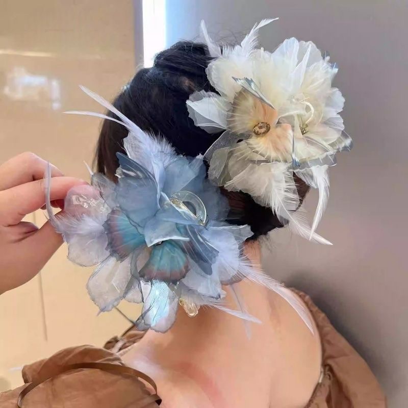 Double-sided feather bow clip, princess hair clip, large shark clip at the back of a woman's head, super fairy-like hair accessory with a sense of luxury Specification drawing
