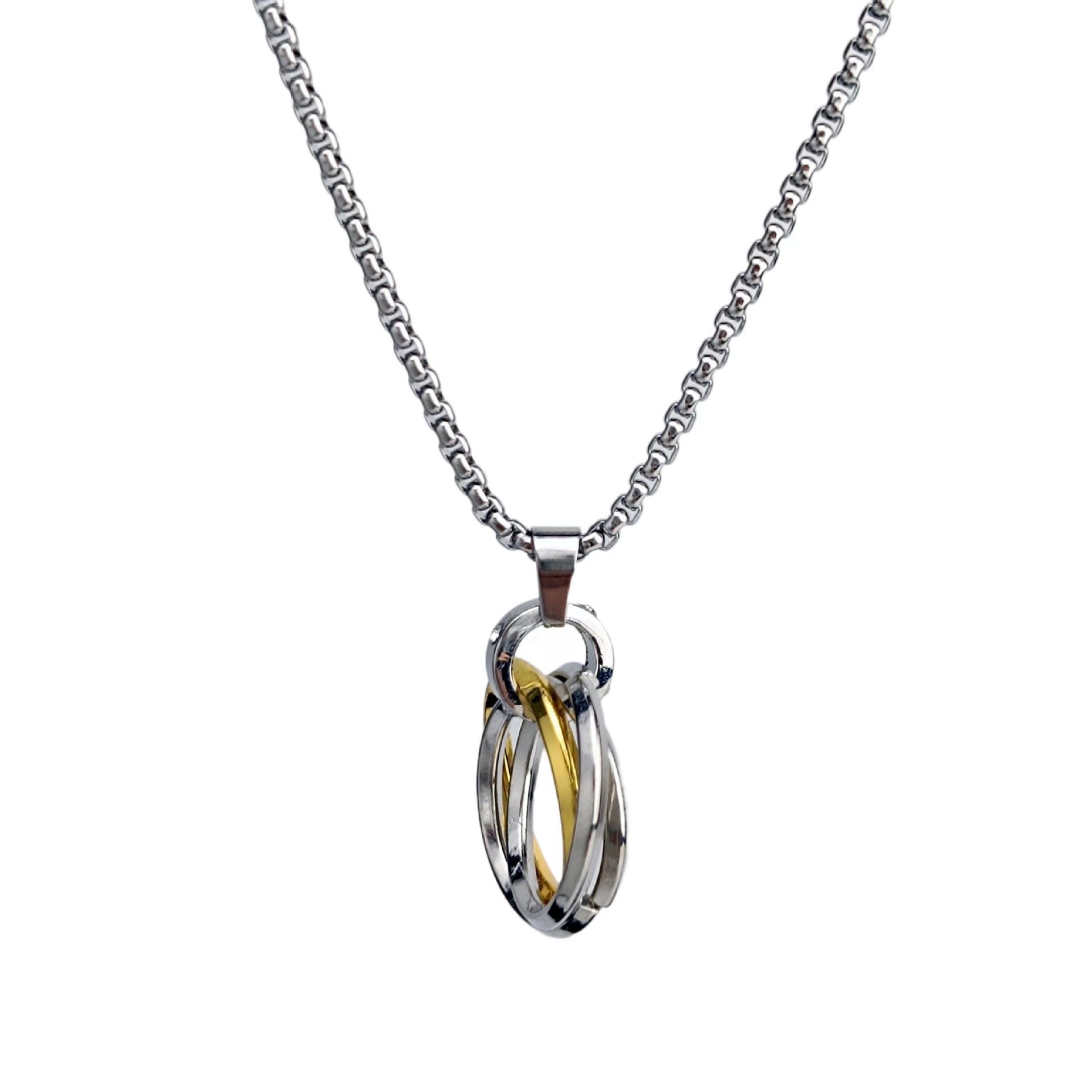 European and American stainless steel three-ring necklace, simple titanium steel pendant wholesale, couple's interlocking trendy sweater chain Item Picture