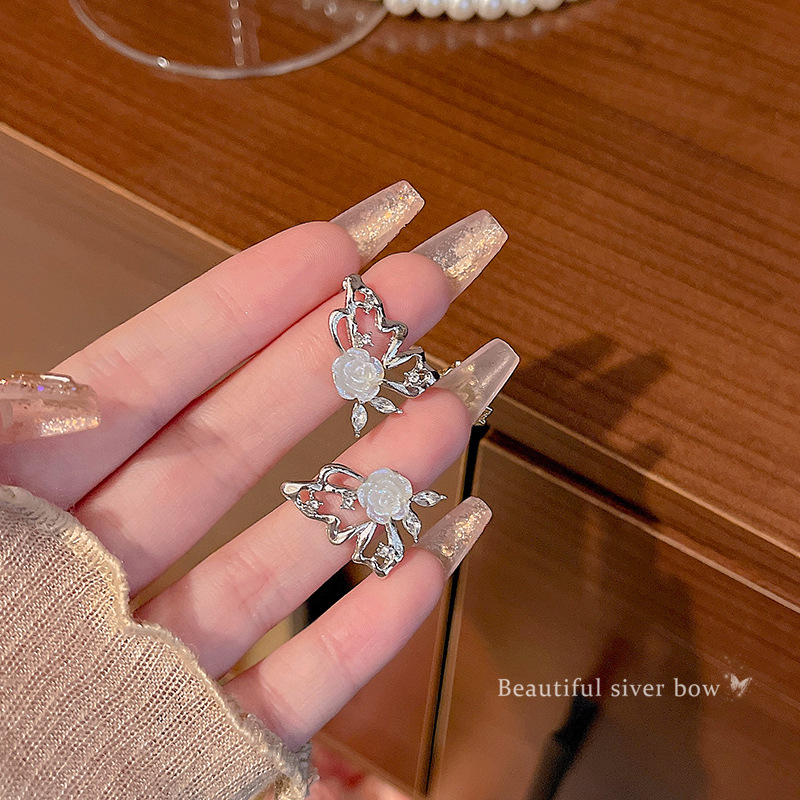 S925 Silver Needle high-end rose Flower Earrings, 2024 new exquisite Zircon butterfly stud earrings, a bestseller full figure