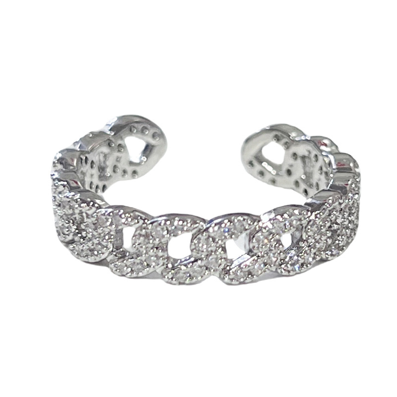 A Korean-style geometric light luxury high-end ring with full diamonds, a cold and elegant female style, a niche fashion and exquisite stacked index finger ring Item Picture