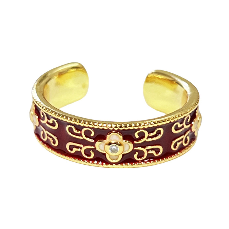 Retro Hong Kong-style red drip glaze high-end open ring for women's encore, fashionable and versatile index finger ring, cold style and niche Item Picture