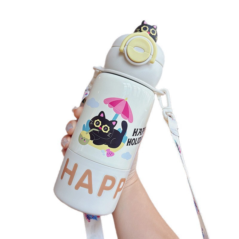 New high-appearure-level children's insulated cup, 316 stainless steel straw cup, student portable large-capacity cute water cup Item Picture