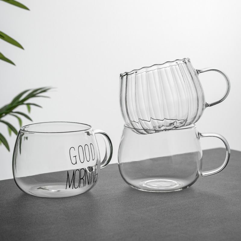 Vertical petal glass cup with handle, home milk oat flower tea cup, office tea and coffee drinking cup details Picture