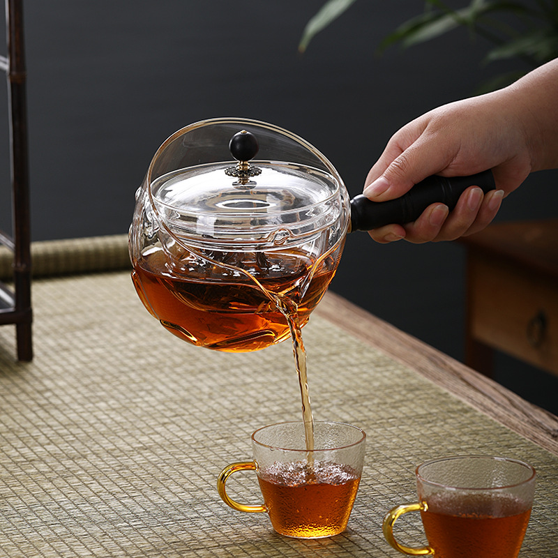 New thickened high-temperature resistant glass teapot, boiling teapot, Xiaoyao teapot, tea-water separation teapot, household tea set Specification drawing