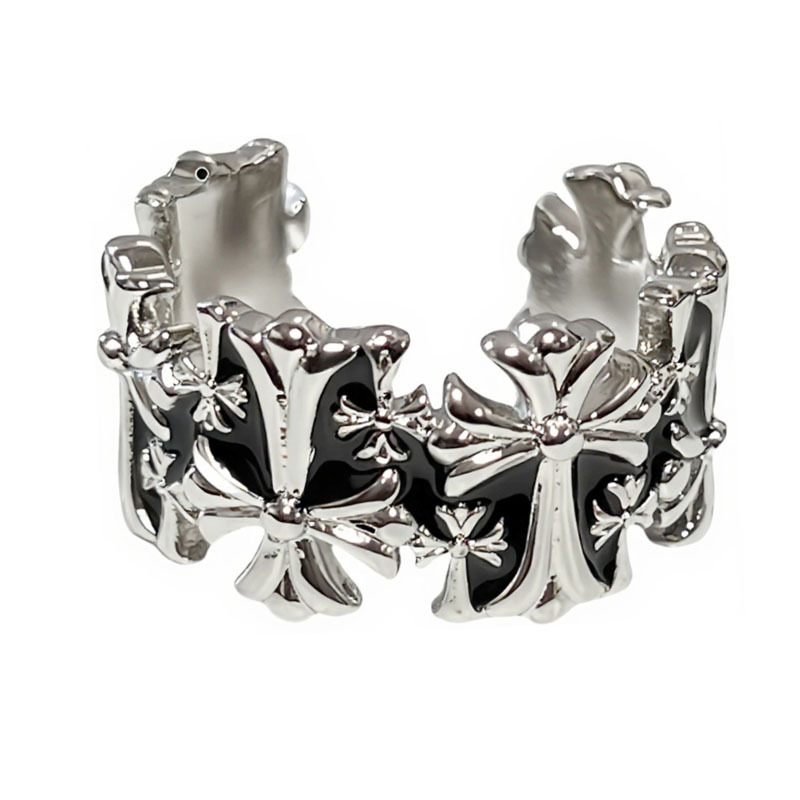Retro dark classic punk cross enamel open ring, androgynous style, individual layered couple index finger ring trend Item Picture