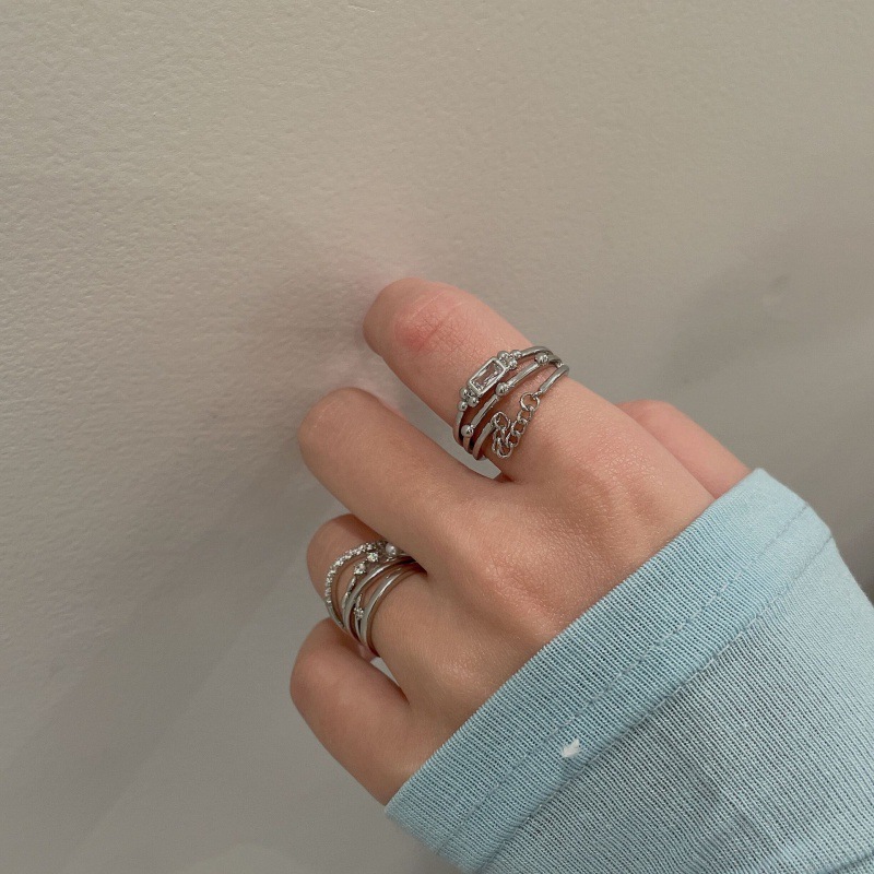 Zircon chain multi-layer light luxury cold style open ring for women, Korean Instagram niche design layered ring details Picture