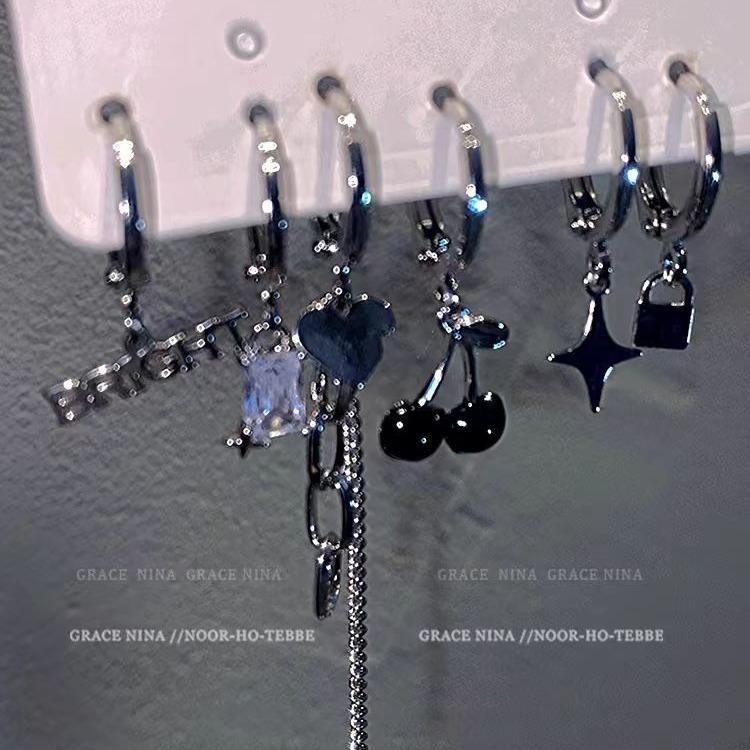 Cold style chain tassel earrings set, 2025 new trendy girls' niche design earrings, versatile earrings full figure