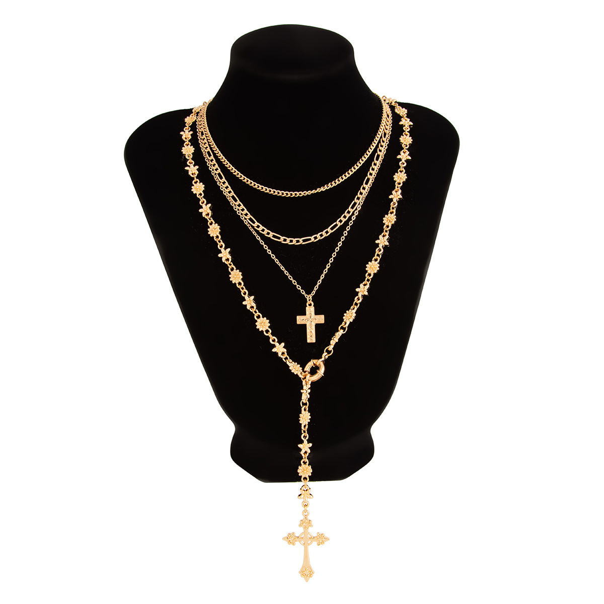European and American cross-border jewelry hip-hop punk style cross tassel pendant necklace, fashionable and simple, layered collarbone chain Item Picture