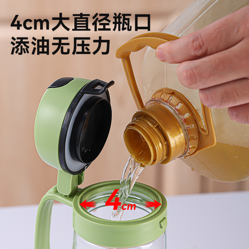 Non-leaking thickened glass oil bottle, kitchen and household oil spray bottle, oil can, soy sauce bottle, automatic opening and closing for seasoning Specification drawing