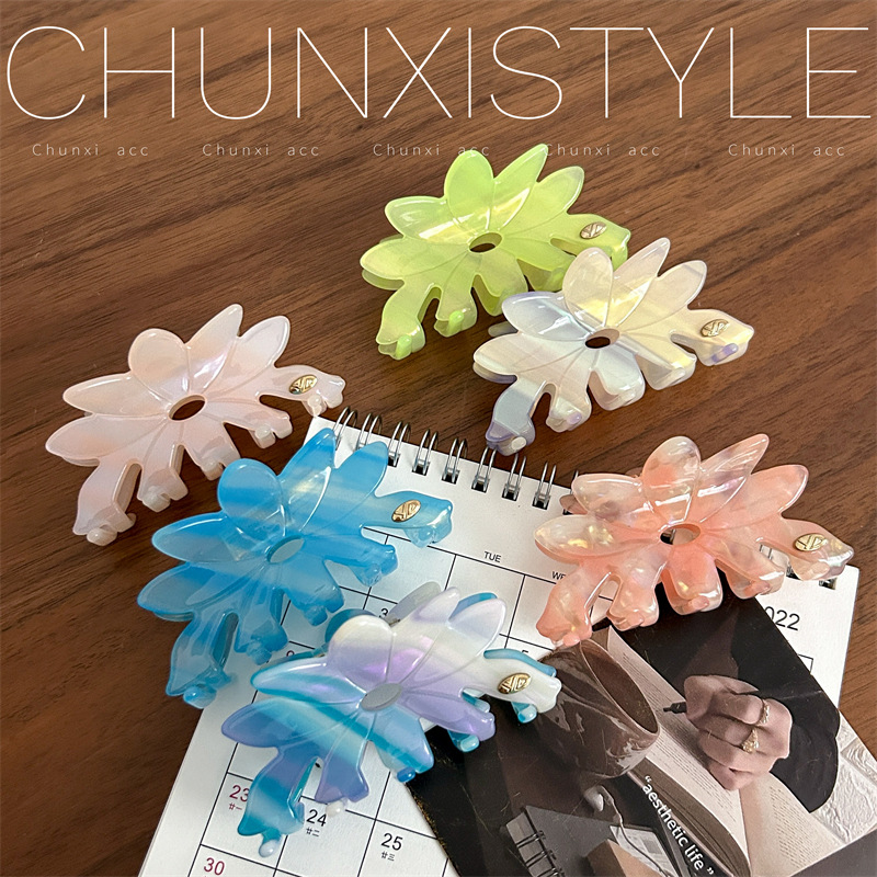 YD's new large acetate flower hair clip, Korean version, color back head updo, shark clip, fresh and cute, cross-border grabber details Picture