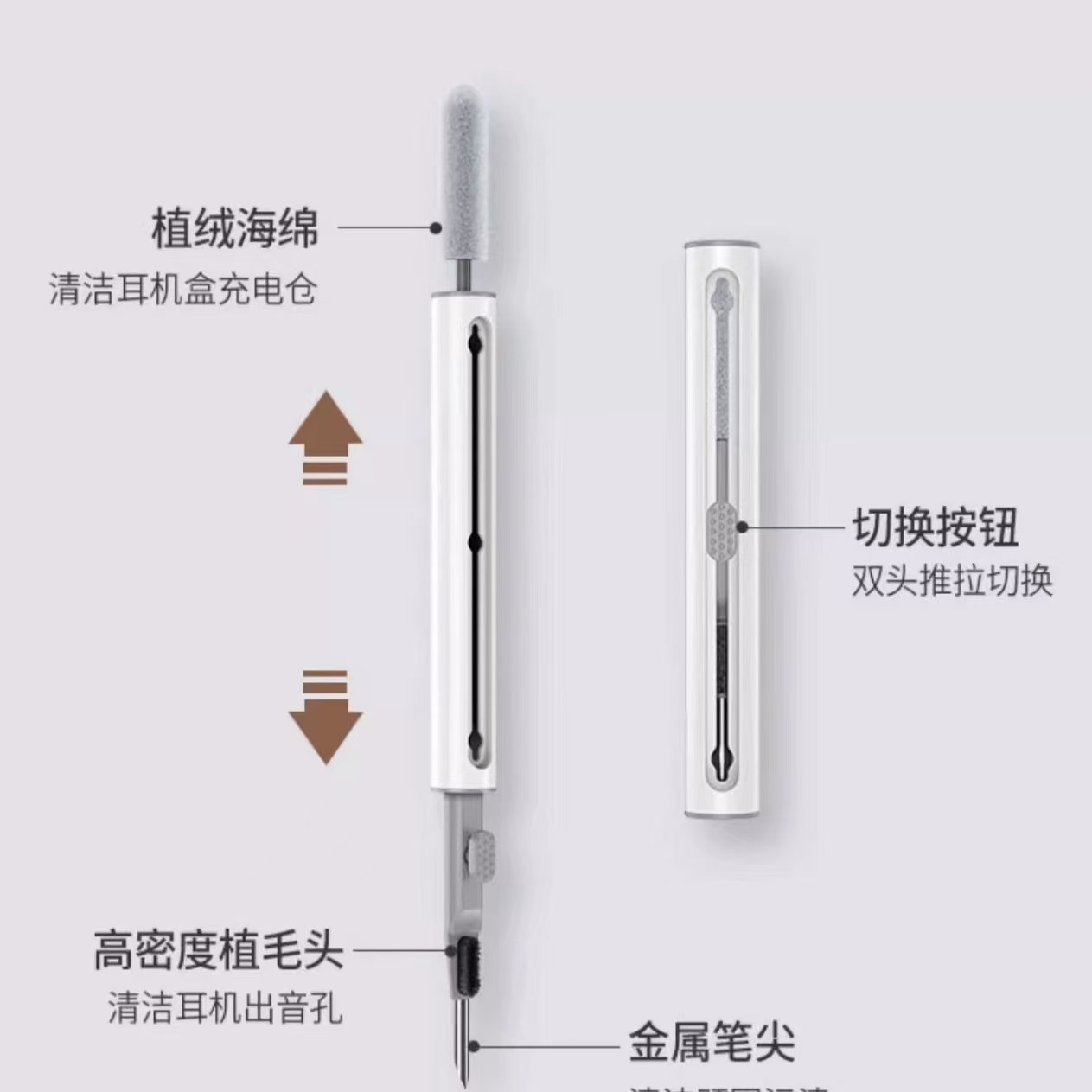 Cross-border multi-functional earphone cleaning pen, 2nd generation Bluetooth earphone cleaning pen, portable multi-functional dust removal tool 3-in-1 Application Scenario