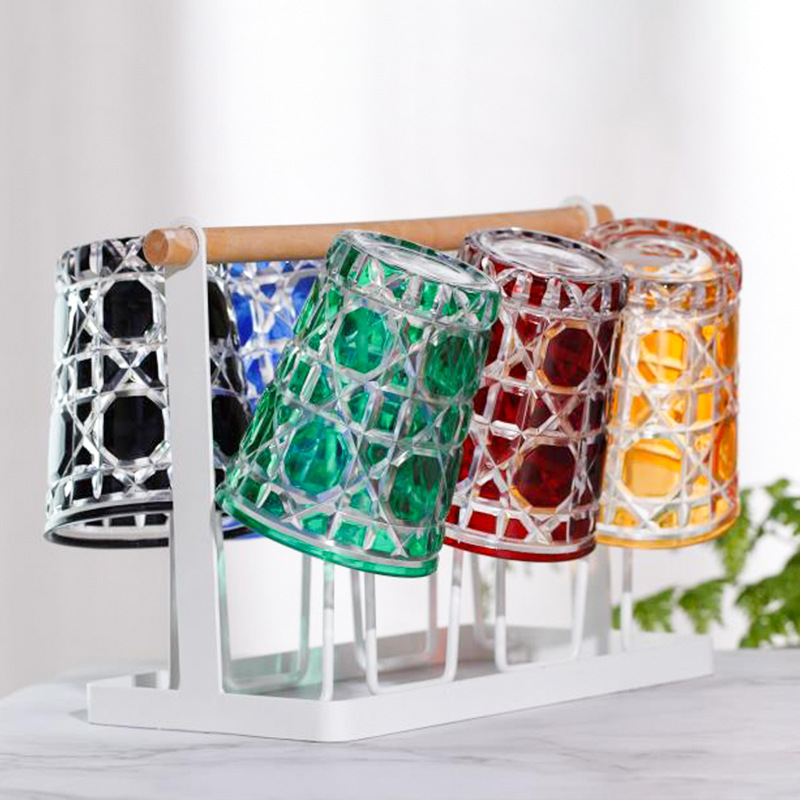 Wholesale of checkered creative whisky glasses, high-end glass foreign wine glasses, beer glasses, and household personalized bar glasses details Picture
