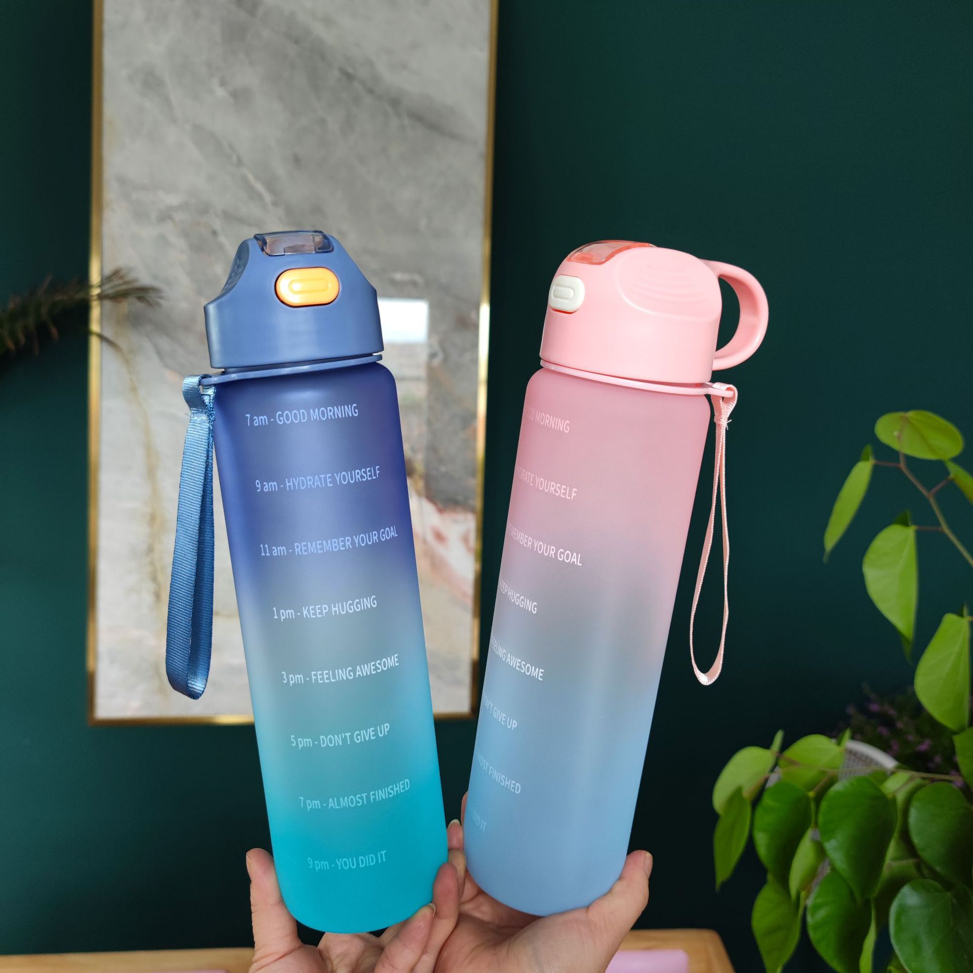 New wholesale simple gradient matte plastic water cup with a suction nozzle, portable handle, adult outdoor sports water bottle Specification drawing