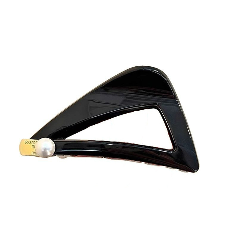 Triangular gold label pearl claw clip for women with a high-end feel 2025 new style of back head updo shark clip hair clip headwear Item Picture