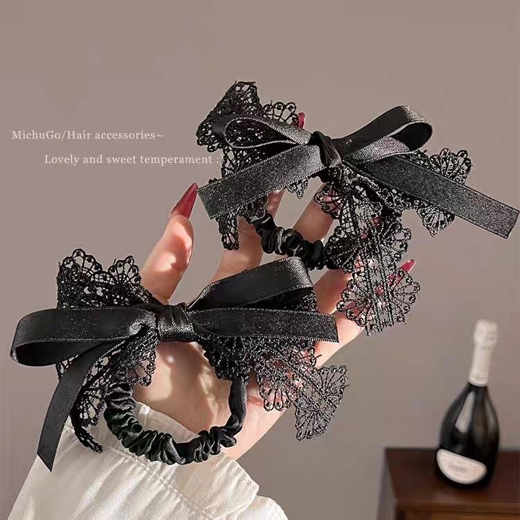 Black stylish hair tie, lace bow, ribbon ponytail hair band, high-end updo, shark clip, women's half tie, grappling clip Specification drawing