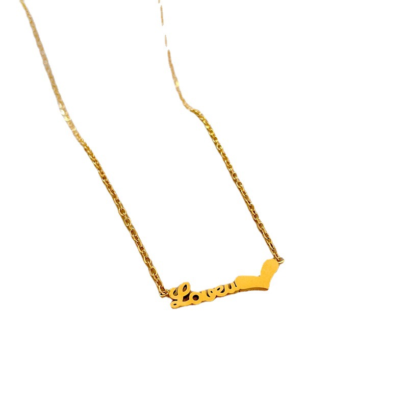 【 All-titanium Steel 】 Letter heart personalized minimalist style furnace real gold necklace, female Instagram influencer collarbone chain matching Item Picture