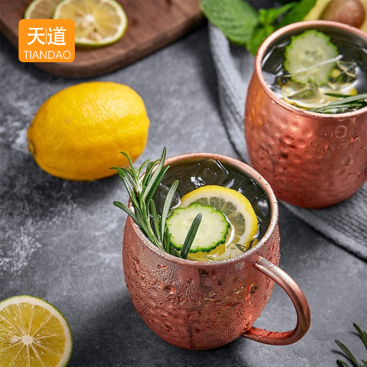 Cross-border bestseller Moscow Mule Cup 500ml hammered copper-plated cocktail cold drink cup, creative bar cup Specification drawing