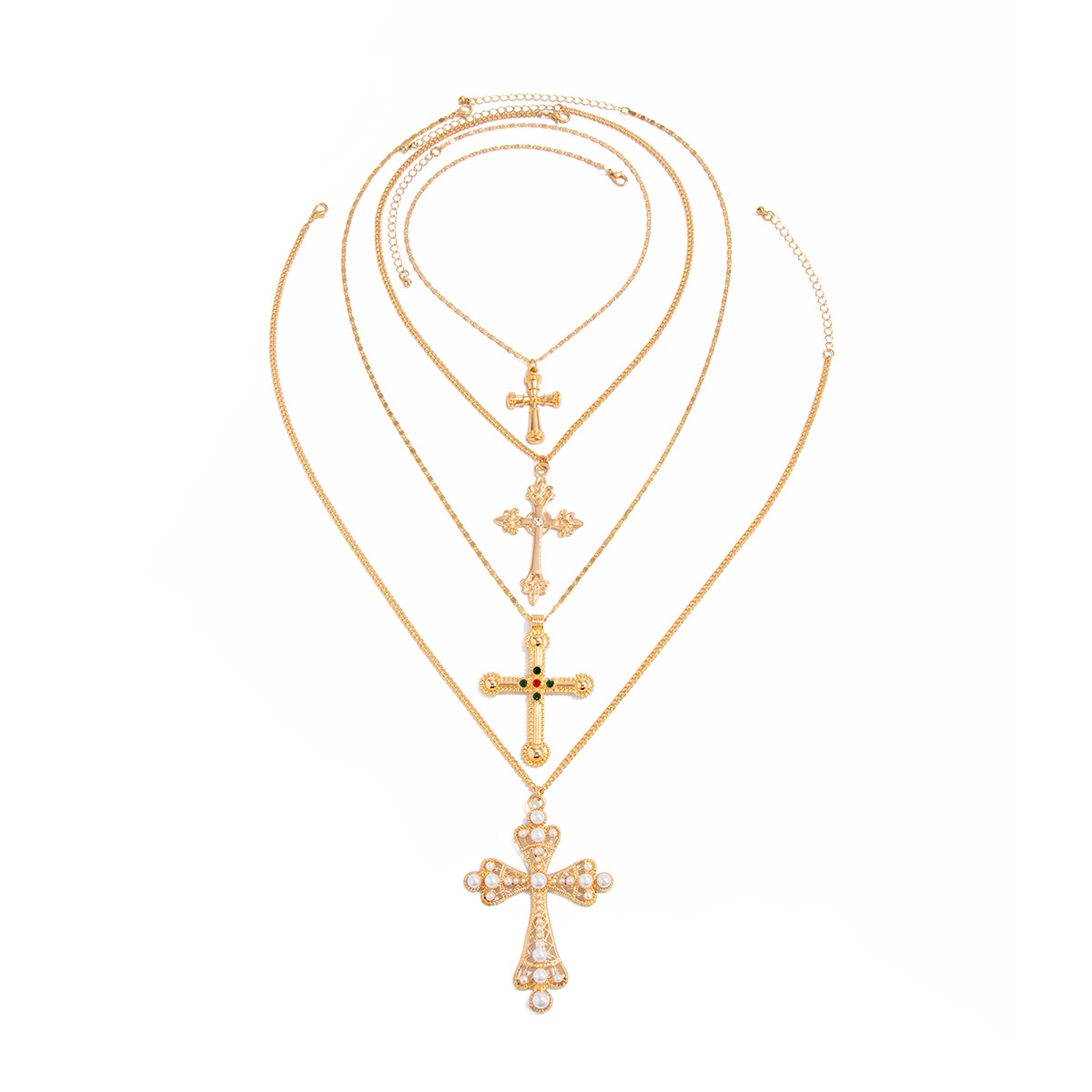 European and American cross-border hip-hop InS-style pearl cross pendant necklace, versatile metal chain men's and women's necklaces Item Picture