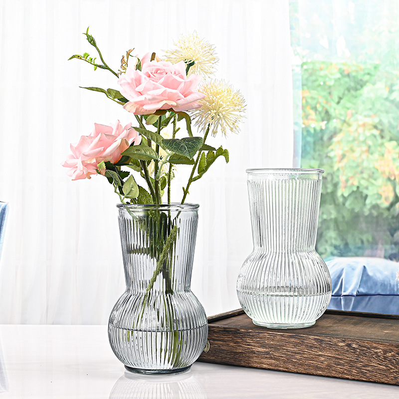 Transparent flower arrangement vase, glacier pattern Nordic ins glass vase, large-diameter hydroponic lucky bamboo lily, living room decoration details Picture