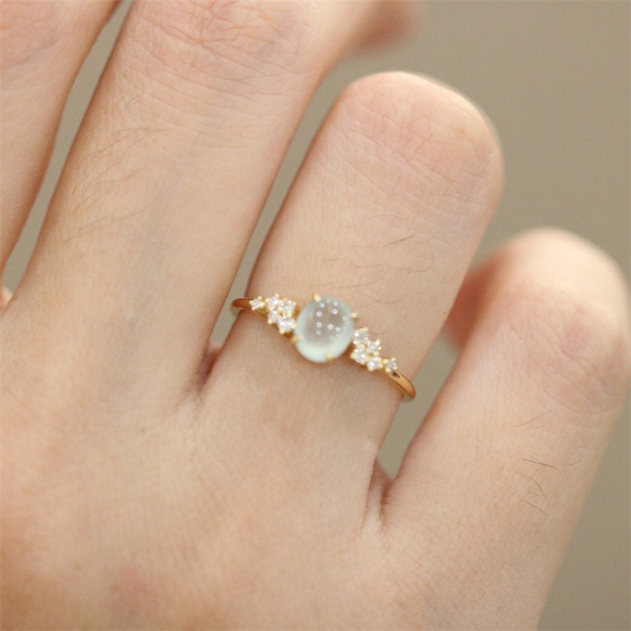 Exquisite moonstone ring for women, simple, retro, niche, light luxury, high-end feel, shining zircon white ice jade open ring details Picture