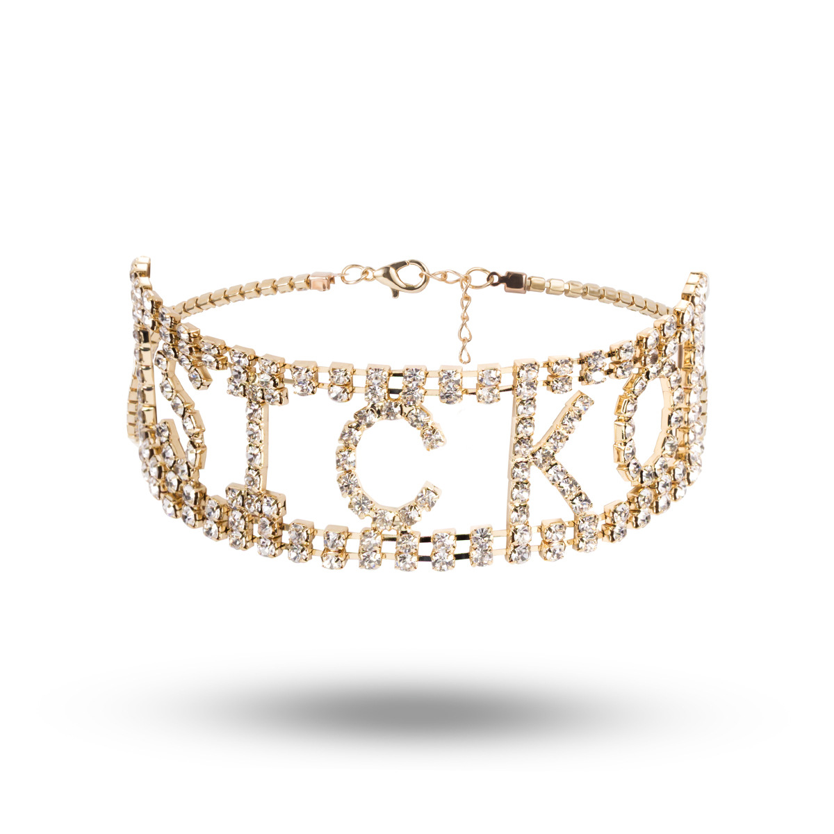 European and American hip-hop water diamond super dazzling style, letter sweet and cool collar necklace, exaggerated personality, metal claw chain, hot girl necklace Item Picture