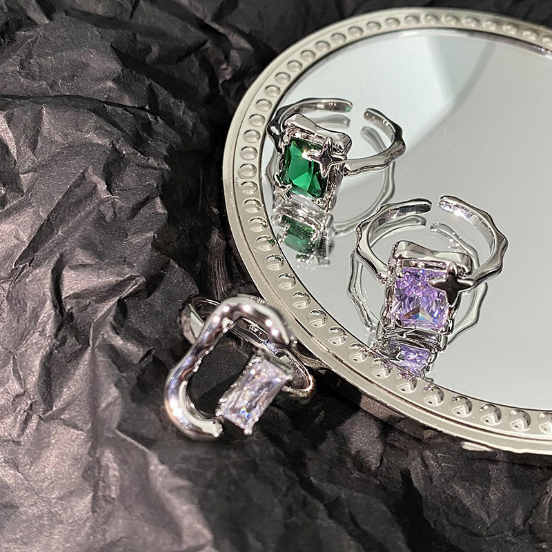 Korean colorful light luxury zircon star ring women's fashion style, unique and niche design, high-end feel, ins cold style details Picture