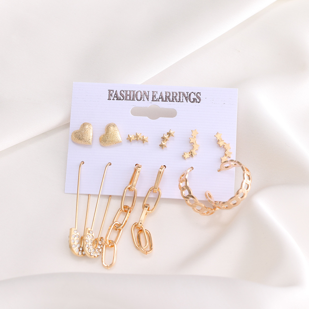 French retro gold ear ring set of 6 pieces, new European and American cross-border pearl-inlaid women's earrings Application Scenario