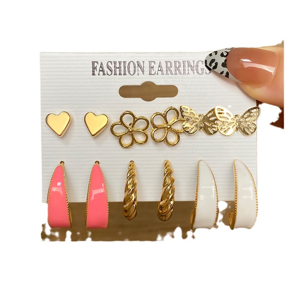 Butterfly, pearl, star, moon, snake, leopard print, airplane, C-shaped card earring set is selling well on wish in the Korean jewelry world Item Picture