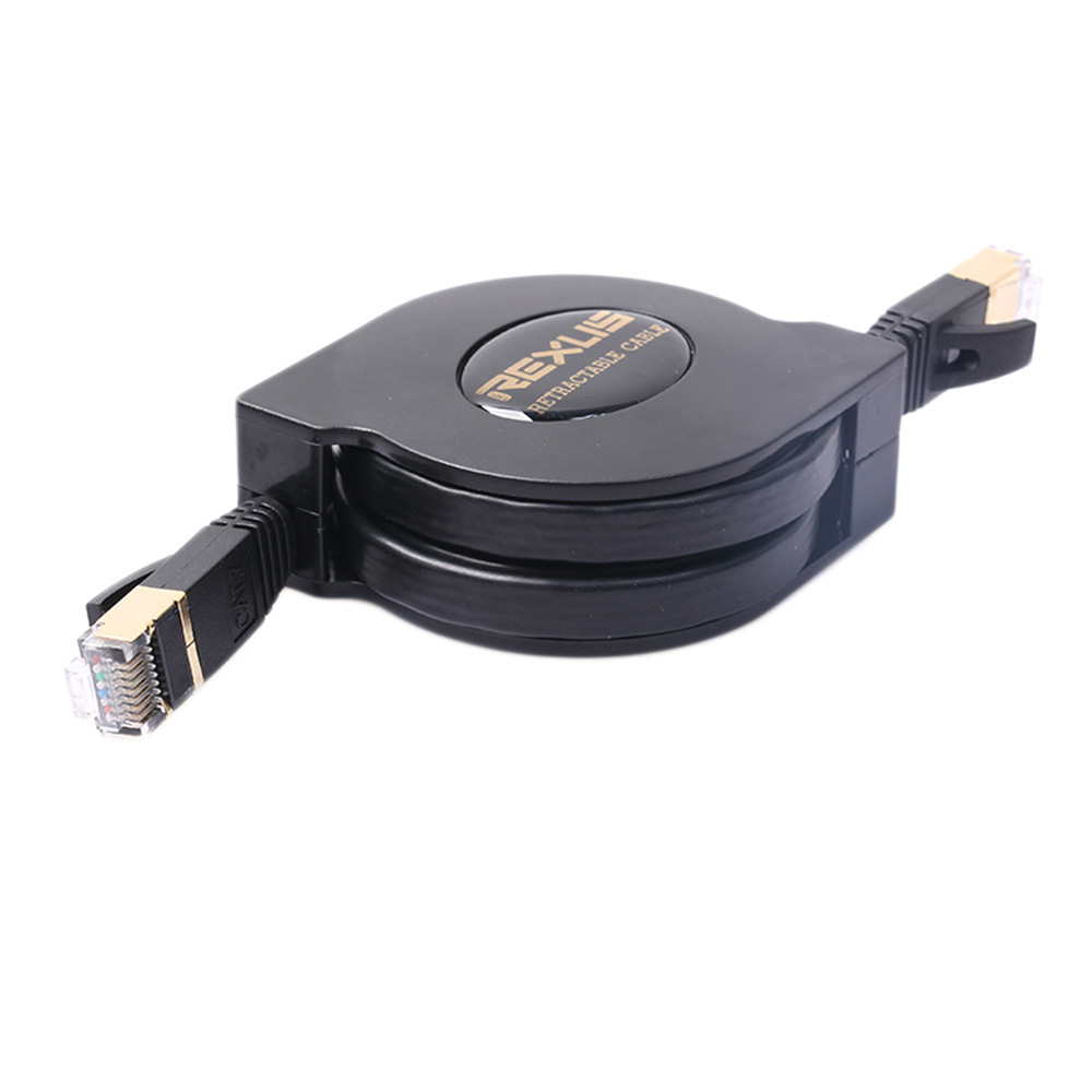 Black gold-plated shielded RJ45 flat computer router, notebook Category 7 CAT7 retractable network cable 1.5 meters in stock Item Picture