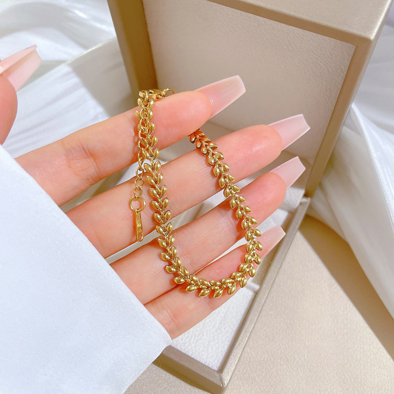 【 All-titanium Steel 】 Dongdaemun minimalist style wheat ear personalized chain bracelet, retro best friend of a female Internet celebrity Specification drawing